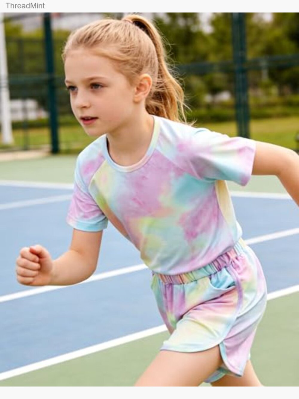 Girls Tie Dye T-Shirt and Shorts Set with Pockets - 4-10 Years - Picture 4 of 7